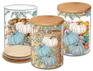 pinata blue pumpkins fall decorations for home, canister sets kitchen counter countertop, blue farmhouse decor, organization and storage 3.3''x3.3''x5.1'' decor container (3 pack) 3.35 diameter