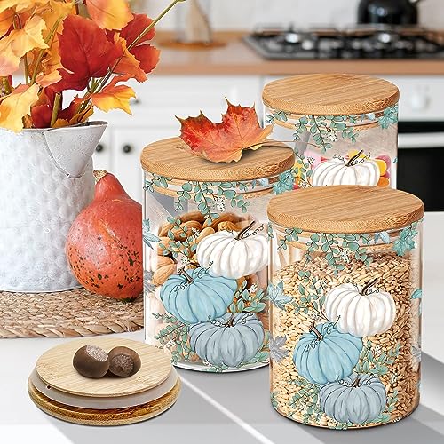 PINATA Blue Pumpkins Fall Decorations for Home, Canister Sets Kitchen Counter Countertop, Blue Farmhouse Decor, Organization and Storage 3.3''X3.3''X5.1'' Decor Container (3 Pack) 3.35 Diameter