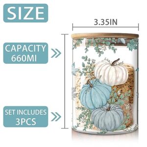 PINATA Blue Pumpkins Fall Decorations for Home, Canister Sets Kitchen Counter Countertop, Blue Farmhouse Decor, Organization and Storage 3.3''X3.3''X5.1'' Decor Container (3 Pack) 3.35 Diameter