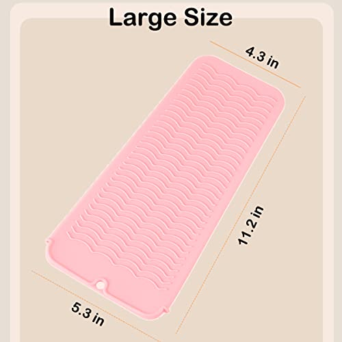 Heat Resistant Silicone Mat with Hanging Hole Style, Straightener Heat Resistant Travel Mat & Pouch for Curling Iron, Hair Straightener, Flat Iron and Other Hot Hair Styling Tools, 11X5 Inches, Pink