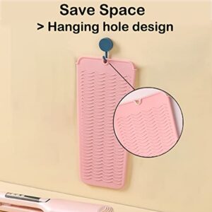 Heat Resistant Silicone Mat with Hanging Hole Style, Straightener Heat Resistant Travel Mat & Pouch for Curling Iron, Hair Straightener, Flat Iron and Other Hot Hair Styling Tools, 11X5 Inches, Pink