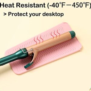 Heat Resistant Silicone Mat with Hanging Hole Style, Straightener Heat Resistant Travel Mat & Pouch for Curling Iron, Hair Straightener, Flat Iron and Other Hot Hair Styling Tools, 11X5 Inches, Pink