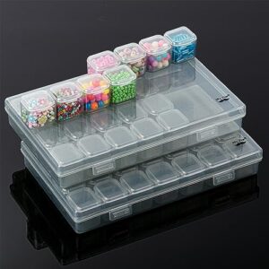 mr. pen-bead storage containers, 28 grids, 2 pack, grey, 160pcs label stickers, bead organizer, craft organizers and storage, bead containers for organizing, bead organizers and storage, bead box