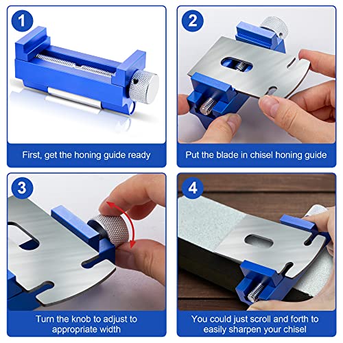 Hiboom Honing Guide Tool for Woodworking, Honing Guide for Chisels and Planes, Fits Chisels 0-2.4 Inch, Fits Planer Blades 0.25-2.55 Inch, Adjustable Angles and Wide Roller for Easy Sharpening