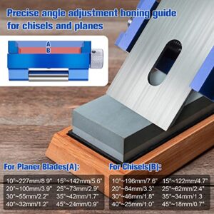 Hiboom Honing Guide Tool for Woodworking, Honing Guide for Chisels and Planes, Fits Chisels 0-2.4 Inch, Fits Planer Blades 0.25-2.55 Inch, Adjustable Angles and Wide Roller for Easy Sharpening