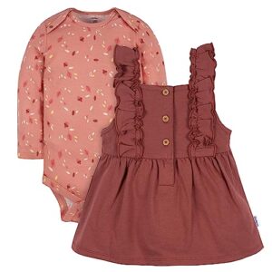 gerber baby girls toddler 2 piece overall dress set, orange leaves, 18 months