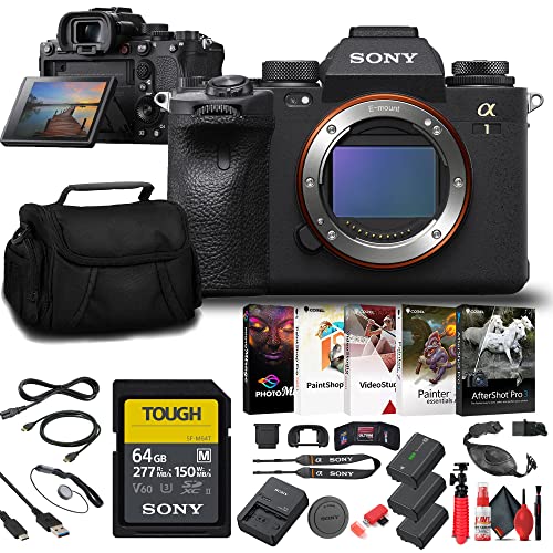 Sony a1 Mirrorless Camera (ILCE-1/B) + 64GB Memory Card + Bag + 2 x NP-FZ100 Compatible Battery + LED Light + Corel Photo Software + Flex Tripod + Hand Strap + Cap Keeper + More (Renewed)