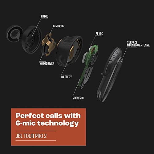 JBL Tour Pro 2 (Black) - True Wireless Noise Cancelling Earbuds, Small