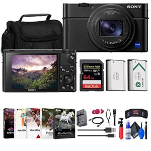sony cyber-shot dsc-rx100 vii digital camera (dsc-rx100m7) + 64gb memory card + case + np-bx1 battery + card reader + corel photo software + hdmi cable + charger + flex tripod + more (renewed)