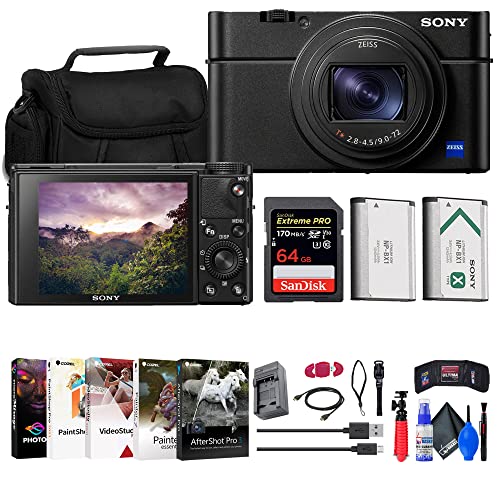 Sony Cyber-Shot DSC-RX100 VII Digital Camera (DSC-RX100M7) + 64GB Memory Card + Case + NP-BX1 Battery + Card Reader + Corel Photo Software + HDMI Cable + Charger + Flex Tripod + More (Renewed)