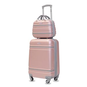 amka - varsity hardside carry-on and weekend bag luggage set with spinner wheels, 2-piece travel luggage, (20-inch and 12-inch) rose gold/grey