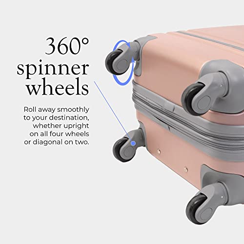 AMKA - Varsity Hardside Carry-On and Weekend Bag Luggage Set with Spinner Wheels, 2-Piece Travel Luggage, (20-Inch and 12-Inch) Rose Gold/Grey