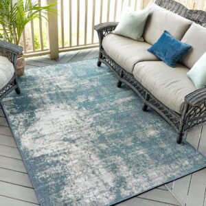 Unique Loom Outdoor Coastal Collection Area Rug - Okyanus (9' x 12' Rectangle, Blue/ Ivory)