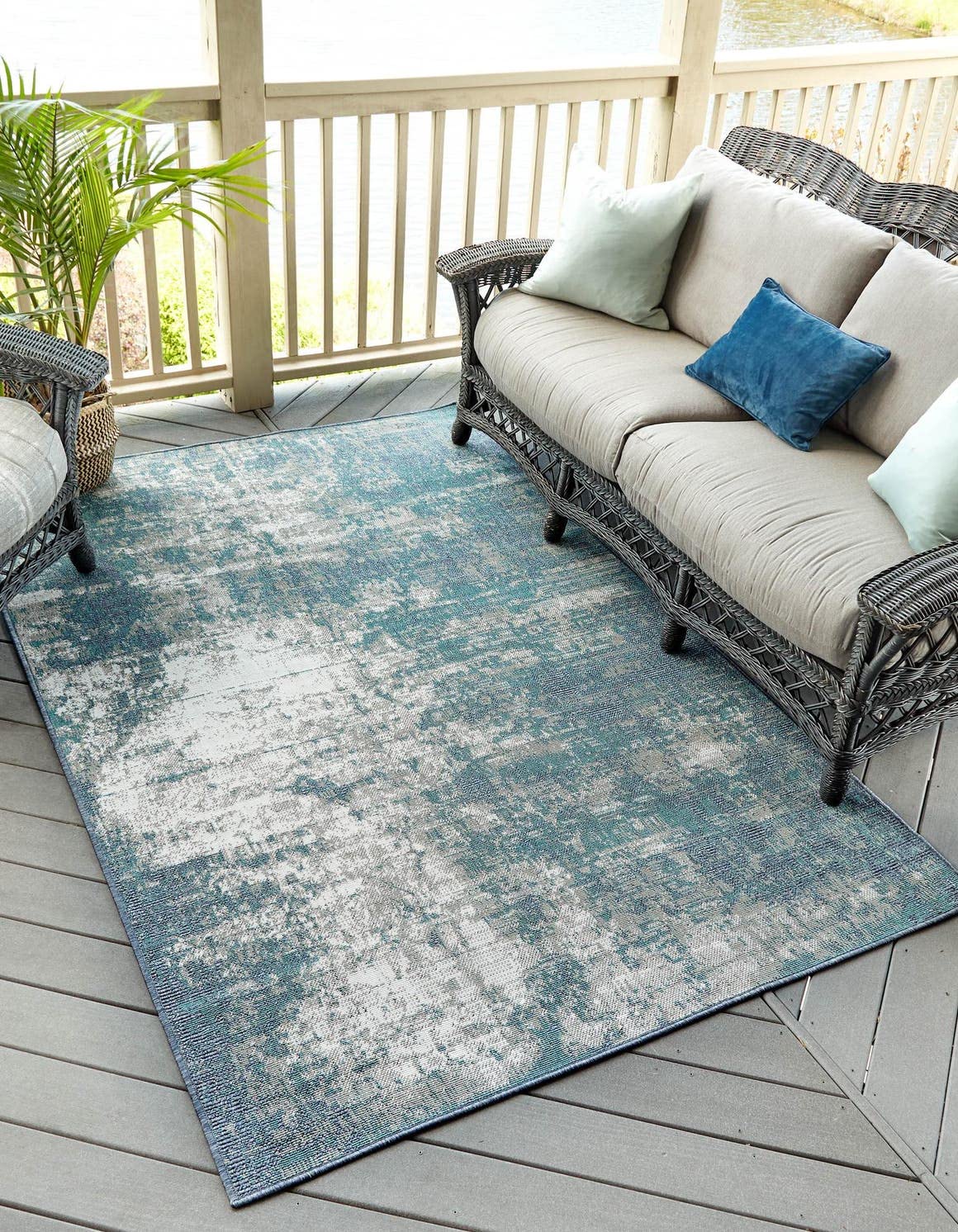 Unique Loom Outdoor Coastal Collection Area Rug - Okyanus (9' x 12' Rectangle, Blue/ Ivory)