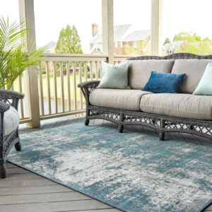 Unique Loom Outdoor Coastal Collection Area Rug - Okyanus (9' x 12' Rectangle, Blue/ Ivory)