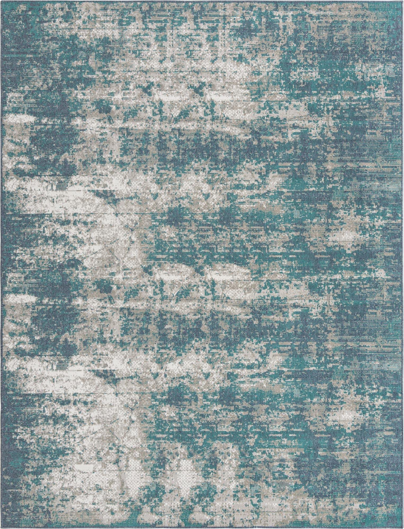 Unique Loom Outdoor Coastal Collection Area Rug - Okyanus (9' x 12' Rectangle, Blue/ Ivory)