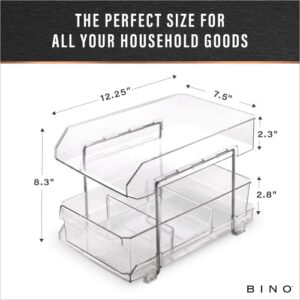 BINO 2 Tier Clear Storage Organizer with Dividers | Bottom Slide Out Drawer for Under Sink, Medicine Cabinet | Bathroom Closet, Vanity, Pantry Organizer | Under Cabinet Storage for Bathroom & Kitchen