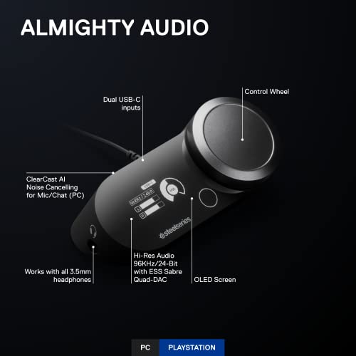 SteelSeries GameDAC Gen 2 Hi-Res Audio Amplifier - ESS Sabre Quad-DAC - AI Noise Cancellation - 360° Spatial Audio - Hi-Res Certified - PC, PS5, PS4