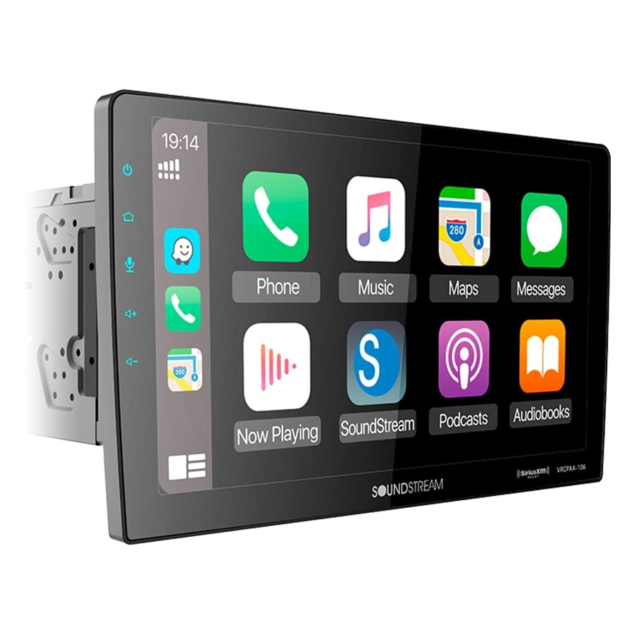 SOUNDSTREAM Double Din Car Stereo | Touchscreen 10 .6 Inch Car Radio Multimedia Player w/Apple CarPlay Android Auto Bluetooth Mirror Link | Touch 10” Car Audio Receivers Supports USB SD AUX Camera