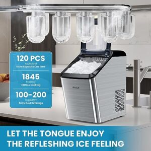 Countertop Ice Makers Countertop Ice Machine Elechelf,33Lbs/24Hr's,Bullet Icer Maker Machine,9 Pcs Cube Ready in 8-15mins with Scoop and Basket,Perfect for Home/Kitchen/Party/Office（Sliver）