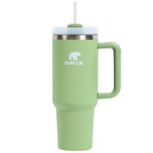 griz soft matte h20 flow (bay leaf) | 40 oz tumbler with handle and straw lid | insulated cup reusable stainless steel water bottle travel mug cupholder friendly | gifts for women men | coffee water