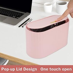 Uprony Mini Trash Can Pink with Lid 0.5 Gallon / 2L with 180 pcs Trash Bag, Tiny Trash Can Mini Bin Waste Basket, Countertop, Bedroom, Office, Vanity, Kitchen Garbage Can