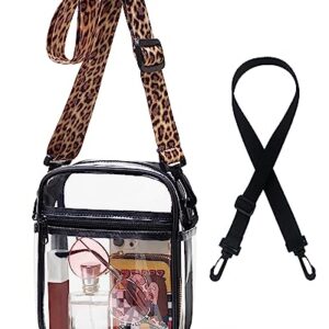 Vorspack Clear Bag Stadium Approved - PVC Clear Purse Clear Crossbody Bag with 2 Straps Clear Purses for Women Stadium Concerts Festivals - Black & Leopard Strap