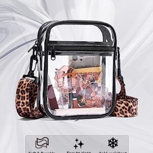 Vorspack Clear Bag Stadium Approved - PVC Clear Purse Clear Crossbody Bag with 2 Straps Clear Purses for Women Stadium Concerts Festivals - Black & Leopard Strap