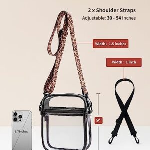 Vorspack Clear Bag Stadium Approved - PVC Clear Purse Clear Crossbody Bag with 2 Straps Clear Purses for Women Stadium Concerts Festivals - Black & Leopard Strap