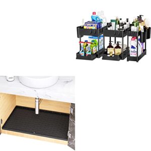 3 Pack Puricon Under Sink Organizer Pull Out Under Sink Storage Bundle with Under Sink Mat 34” x 22” Under Sink Mats