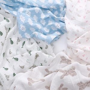 Miracle Baby Muslin Swaddle Blanket for Girl, 47"x47" 100% Cotton Muslin Extra-Large Swaddle Blankets, Muslin Swaddling Wrap Neutral Receiving Blanket for Newborn, 2 Pack, Rabbit + Flower