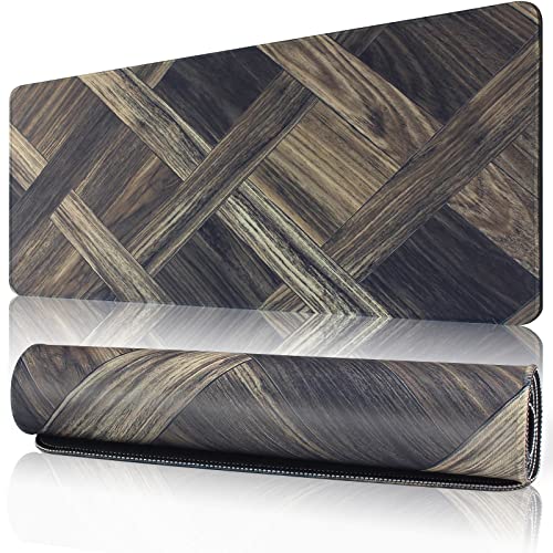 11.8x31.5 Inches Large Gaming Mouse Pad Mat with Stitched Edge Non-Slip Rubber Base Washable Resilient for Office Computers Laptop Table Mouse Pads Mats Accessory (Wood-Brain, X-Large)