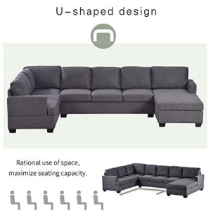 GODAFA Modern Large Upholstered U-Shape Sectional Sofa, Extra Wide Chaise Lounge 8 Seater Couch for Living Room Apartment, Gray