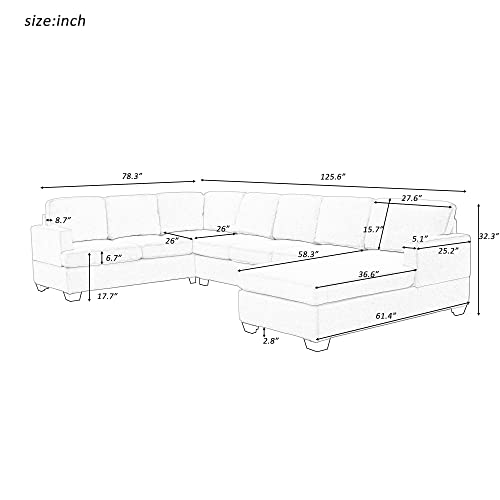 GODAFA Modern Large Upholstered U-Shape Sectional Sofa, Extra Wide Chaise Lounge 8 Seater Couch for Living Room Apartment, Gray