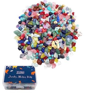 xmada crystal beads for jewelry making, 300 pcs natural crystals and stones, natural chip stone beads for beading & jewelry making (mixed)