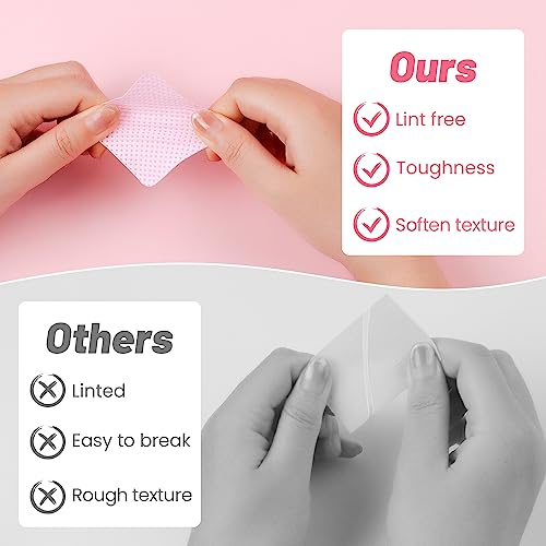 Lint Free Nail Wipes, Nail Polish Remover Pads 540PCS Eyelash Extension Wipes, Soft Non-Woven Acetone Nail Polish Remover Pads Nail Wipes for Nail Prep and Gel Polish Remover, Pink