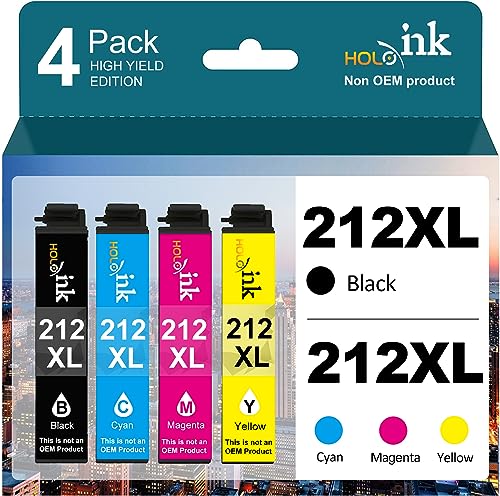 212XL New Upgraded Chips Ink Cartridges Remanufactured Replacement for Epson 212 T212XL Ink Cartridges for XP-4100 XP-4105 WF-2850 WF-2830 (BCMY, 4 Pack)