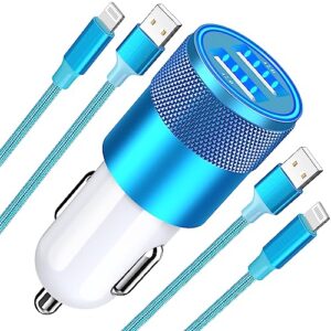 [apple mfi certified] iphone fast car charger, braveridge 4.8a dual usb power rapid car charge adapter with 2pack lightning to usb cable quick car charging for iphone 14 13 12 11 pro/xs/xr/x/se 8/ipad