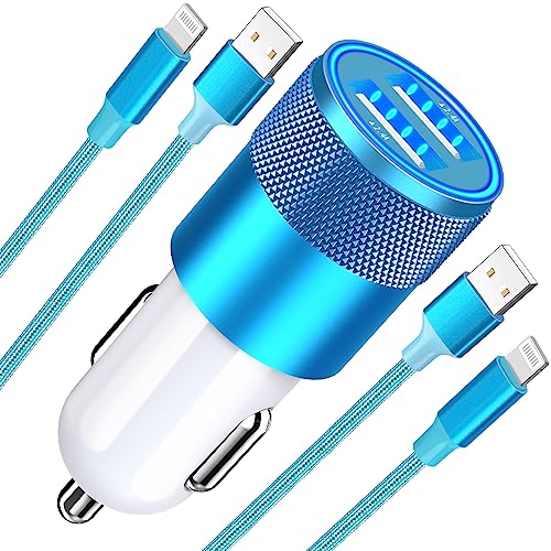 [Apple MFi Certified] iPhone Fast Car Charger, Braveridge 4.8A Dual USB Power Rapid Car Charge Adapter with 2Pack Lightning to USB Cable Quick Car Charging for iPhone 14 13 12 11 Pro/XS/XR/X/SE 8/iPad