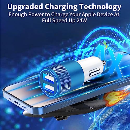 [Apple MFi Certified] iPhone Fast Car Charger, Braveridge 4.8A Dual USB Power Rapid Car Charge Adapter with 2Pack Lightning to USB Cable Quick Car Charging for iPhone 14 13 12 11 Pro/XS/XR/X/SE 8/iPad