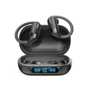 wireless earbuds bluetooth 5.3 headphones 130hrs playtime wireless charging sports earphones with led power display ipx7 waterproof over-ear buds with earhooks stereo bass headset for workout running