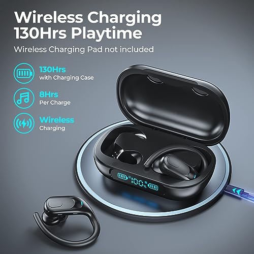 Wireless Earbuds Bluetooth 5.3 Headphones 130Hrs Playtime Wireless Charging Sports Earphones with LED Power Display IPX7 Waterproof Over-Ear Buds with Earhooks Stereo Bass Headset for Workout Running