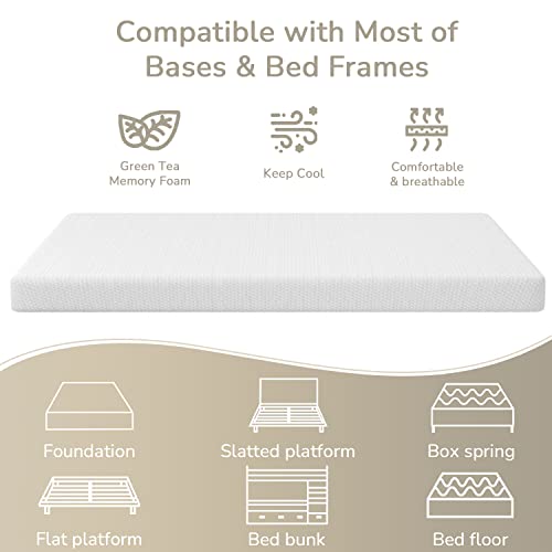 5 Inch Memory Foam Mattress Cooling Gel Green Tea Infused Mattress,Medium Firm Mattresses CertiPUR-US Certified/Bed-in-a-Box/Pressure Relieving Queen Size,White