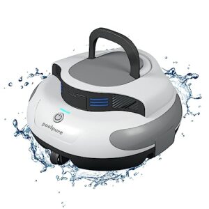 upgraded - poolpure robotic pool vacuum, cordless pool cleaner lasts 2 hours, self-parking, dual-motor, ipx8 waterproof, automatic cleaner ideal for above/in-ground flat pools up to 40 feet