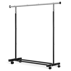 vicerii clothing rack, 55.51 inch garment rack with wheels and bottom shelf, 130lb capacity heavy duty rolling clothes racks for hanging clothes, coats, shirts, sweaters, skirts, dress, black
