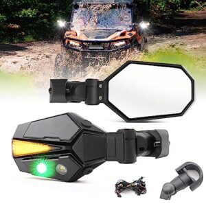 CO LIGHT UTV Side Rear View Mirrors LED Light Aluminium White Green Lights with Amber Turn Signal, Tube Clamp, Fits 1.5-2 Inch Roll Cage Bar, Compatible with Side by Side RZR Pioneer Rhino Wolverine