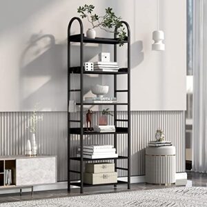 williamspace ladder shelf bookshelf, 6-tier bookcase industrial ladder shelves with round top frame and adjustable foot pads, 24.8"*70.8", black