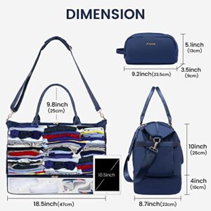 Gym Bag for Women LOVEVOOK Travel Duffel Bag, Navy Blue with USB Charging Port,Weekender Bags for Women with Shoe Compartment,Carry on Overnight Bag with Toiletry Bag,Hospital Bags for Labor and Deliver