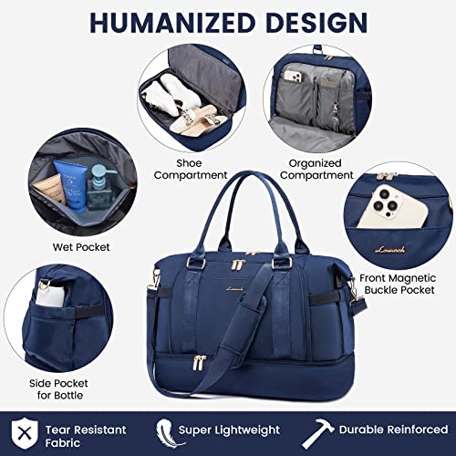 Gym Bag for Women LOVEVOOK Travel Duffel Bag, Navy Blue with USB Charging Port,Weekender Bags for Women with Shoe Compartment,Carry on Overnight Bag with Toiletry Bag,Hospital Bags for Labor and Deliver