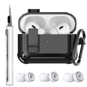 for airpods pro 2nd/1st generation case cover with cleaner kit &3 pairs replacement ear tips with noise reduction hole(s/m/l),with secure lock protective for apple airpods pro 2022/2019 charging case